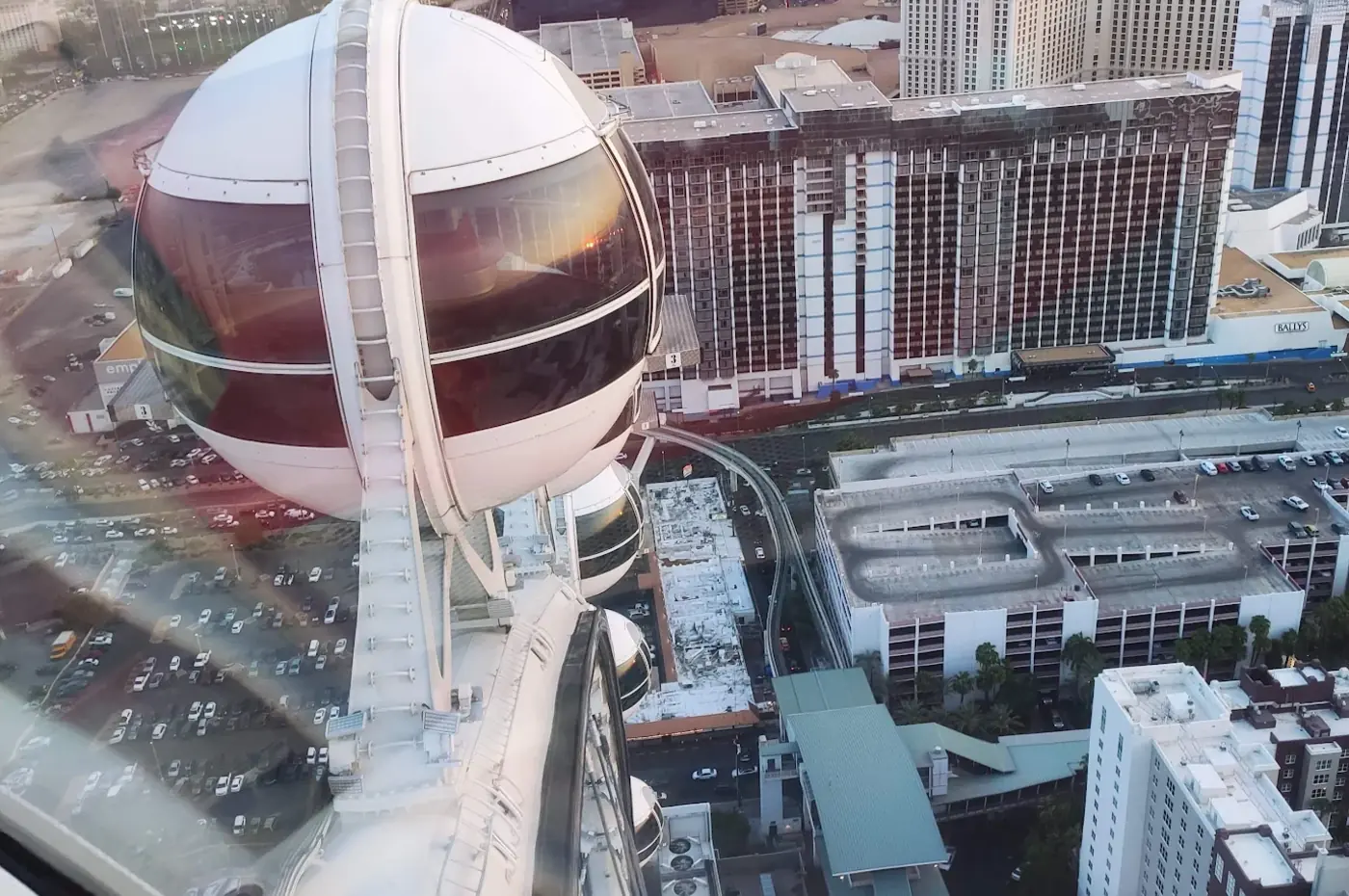 Adjacent High Roller cabin above Las Vegas around sunset