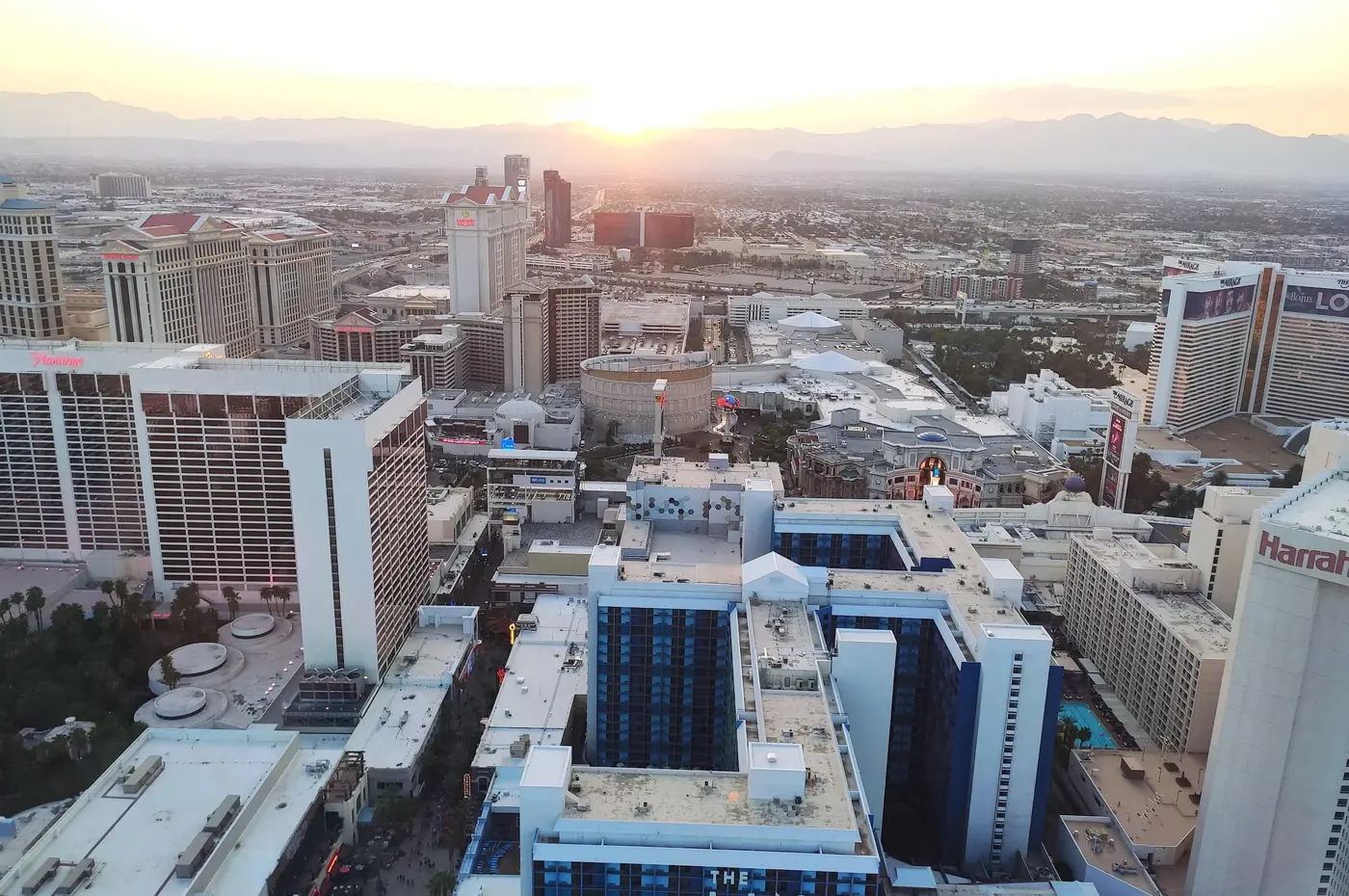 Las Vegas Strip during sunset from a High Roller cabin