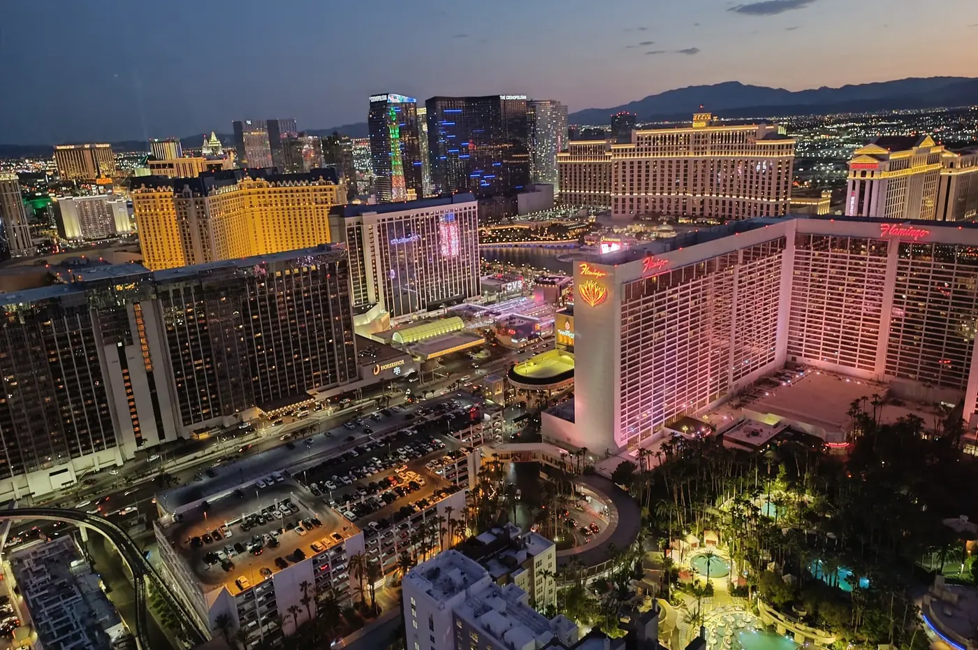 Las Vegas Strip lights seen from the High Roller at night